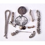 ANTIQUE SILVER BROOCHES together with a medallion etc. (qty)