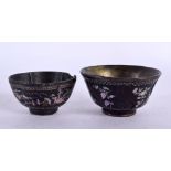 TWO 17TH/18TH CENTURY CHINESE BLACK LACQUER TEABOWLS Kangxi/Yongzheng. Largest 7.5 cm wide. (2)