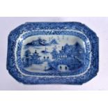 AN 18TH CENTURY CHINESE EXPORT BLUE AND WHITE PORCELAIN DISH Qianlong. 19 cm x 12 cm.