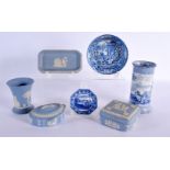 19th century English pottery vase, dish and saucer printed in underglaze blue and four pieces of 20t