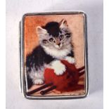 A SILVER CAT PILL BOX. 20 grams. 3 cm x 2.5 cm.