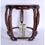 A 19TH CENTURY CHINESE CARVED HARDWOOD AND BURR WOOD STAND of delicate proportions. 26 cm x 26 cm.