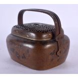 A RARE 19TH CENTURY CHINESE MIXED METAL INLAID HAND WARMER AND COVER Qing. 9 cm x 8 cm.