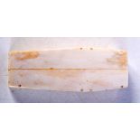 A CARVED BONE COFFIN COMPLETE WITH A SKINNY OCCUPANT. 11.5cm x 2.8cm x 4.3cm