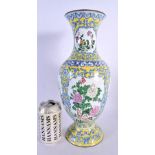 A LARGE EARLY 20TH CENTURY CHINESE CANTON ENAMEL VASE Late Qing/Republic, decorated with birds and f