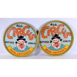 A pair of metal A L G circus signs 54 cm Diameter .(2).