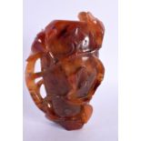 A 19TH CENTURY CHINESE CARVED AGATE VASE Qing, overlaid with vines. 15 cm x 7 cm.