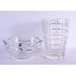 A TIFFANY & CO GLASS BOWL and a lead crystal German vase. Largest 27 cm high. (2)