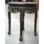 A 19TH CENTURY CHINESE HARDWOOD MARBLE INSET STAND Qing. 45 cm x 45 cm.