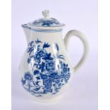 18th century good Worcester sparrow beak jug and cover printed with a chinoiserie landscape. 14cm Hi