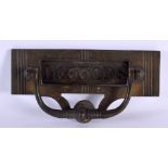 AN ART NOUVEAU BRONE DOOR KNOCKER LETTER BOX. 21 cm x 8 cm.