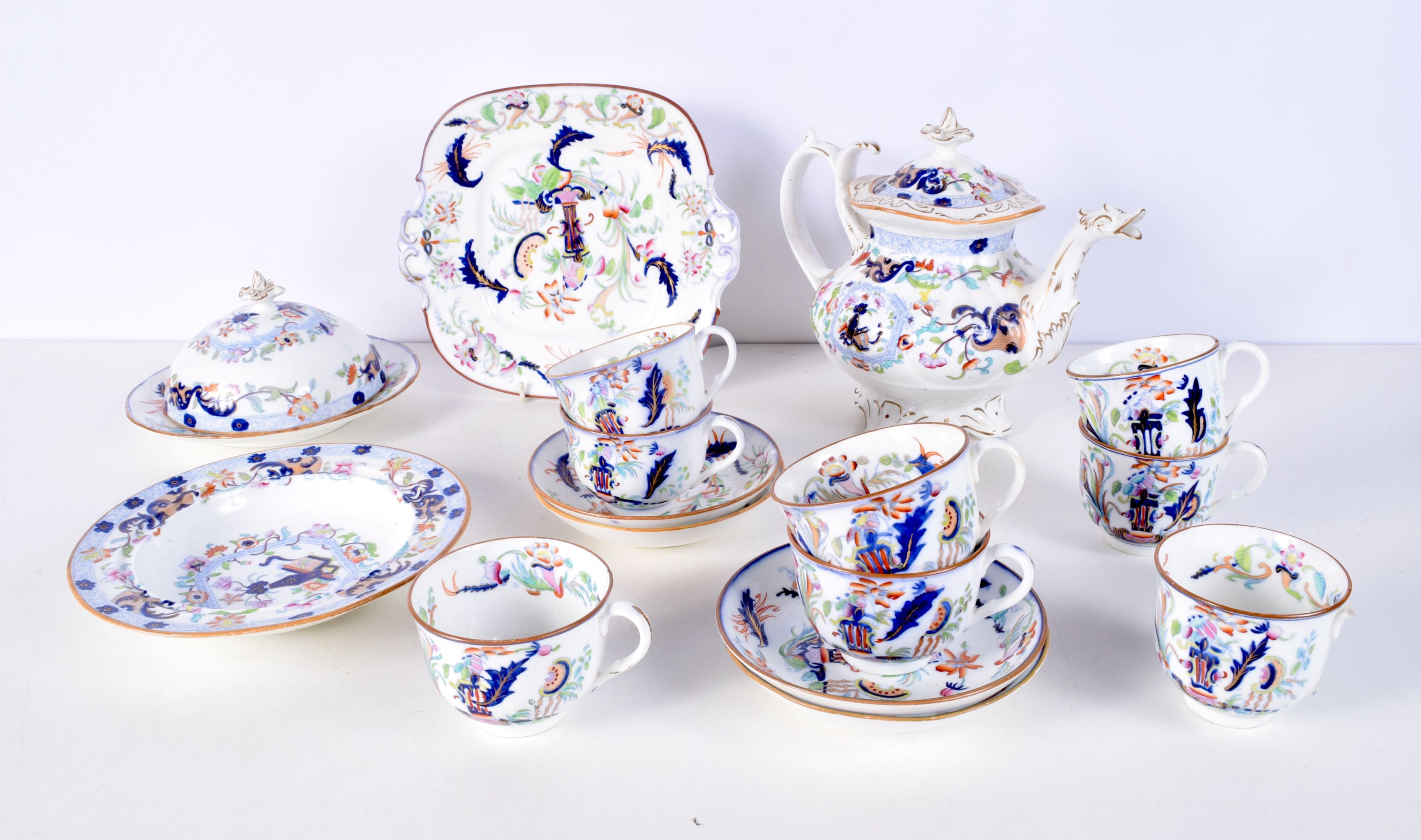 A 19th Century Meissen style part tea service 22 x 28 cm (17) .