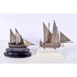 TWO SILVER BOATS. 220 grams overall. Largest 15 cm x 15 cm. (2)