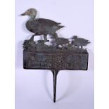 A CHARMING NOVELTY DUCK CROSSING BRONZE SIGN. 27 cm x 15 cm.