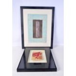 A framed print of a circuit board together with another framed abstract 45 x 30 cm .