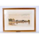 David Law 1831-1901 framed watercolour of a lakeside castle 24 x 45 cm.