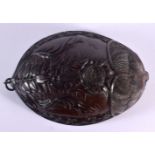AN 18TH CENTURY CONTINENTAL CARVED COCONUT CUP BUG BEAR with silver mounts. 13 cm x 8 cm.