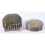 TWO SILVER PIN CUSHIONS. Largest 10 cm x 7 cm. (2)