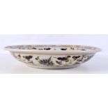 A large Chinese porcelain dish decorated with blue flower and gilt decoration in relief 40 cm.