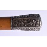 A 19TH CENTURY CHINESE SILVER MOUNTED MALACCA WALKING CANE. 86 cm long.