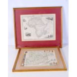 A framed 19th Century engraving of a map of Africa together with a map of East Anglia 26 x 34 cm (2)