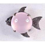 A ROSE QUARTZ AND DIAMOND FISH BROOCH. 36 grams. 4.5 cm x 5 cm.