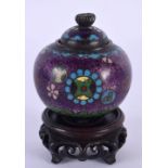 AN EARLY 20TH CENTURY JAPANESE MEIJI PERIOD CLOISONNE ENAMEL JAR AND COVER. 5 cm wide.