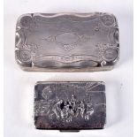 TWO CONTINENTAL SILVER SNUFF BOXES. Stamped Denmark and a Dutch Silver Mark, Largest 1.9cm x 8.1cm