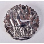 A DANISH STERLING SILVER DEER BROOCH. Stamped Sterling Denmark, 4.1cm diameter, weight 12g