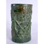 A CHINESE CARVED JADE BRUSH POT 20th Century. 13 cm x 7 cm.