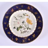 AN EARLY 19TH CENTURY ENGLISH PORCELAIN CABINET PLATE painted with botanical flowers. 21 cm diameter