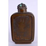 AN EXCEEDINGLY RARE 17TH/18TH CENTURY CHINESE BRONZE SNUFF BOTTLE Kangxi mark and period, silver and