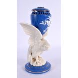 19th century Worcester bird pot pourri vase and cover with blue ground and Limoges enamel decoration