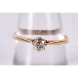 AN 18CT GOLD AND DIAMOND SOLITAIRE RING. Stamped 18K, Size O/P, weight 2.4g