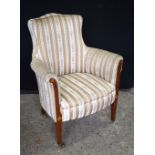 AN EDWARDIAN UPHOLSTERED MAHOGANY CHAIR. 92 cm x 68 cm.