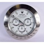 A ROLEX SHOP DISPLAY ADVERTISING WALL CLOCK. 33 cm diameter.