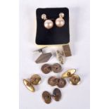 A collection of rolled gold/plate gold cufflinks/earrings.