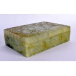 AN EARLY 20TH CENTURY CHINESE CARVED JADE BOX AND COVER Late Qing/Republic. 13 cm x 9 cm.