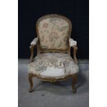 A fine French Louis XV gilt wood arm chair by Jacque Jean Baptiste Tillard with upholstered seat 88