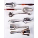 SIX ASSORTED SILVER CADDY SPOONS. Four with hallmarks, Largest 14.4cm x 2.7cm, total weight 76g