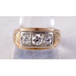 A LARGE 14CT GOLD AND DIAMOND GYPSY RING. 7.5 grams. W.