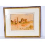 Thomas Pyne (1843- 1935) Framed watercolour "On the Thames". Dated 1886. 23 cm x 33 cm.