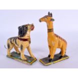 A PAIR OF VINTAGE FOLK ART PAINTED WOOD ANIMALS. Largest 13 cm x 8 cm.