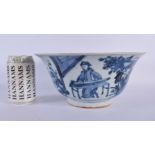 A LARGE 16TH/17TH CENTURY CHINESE BLUE AND WHITE PORCELAIN BOWL Ming/Qing, painted with figures with