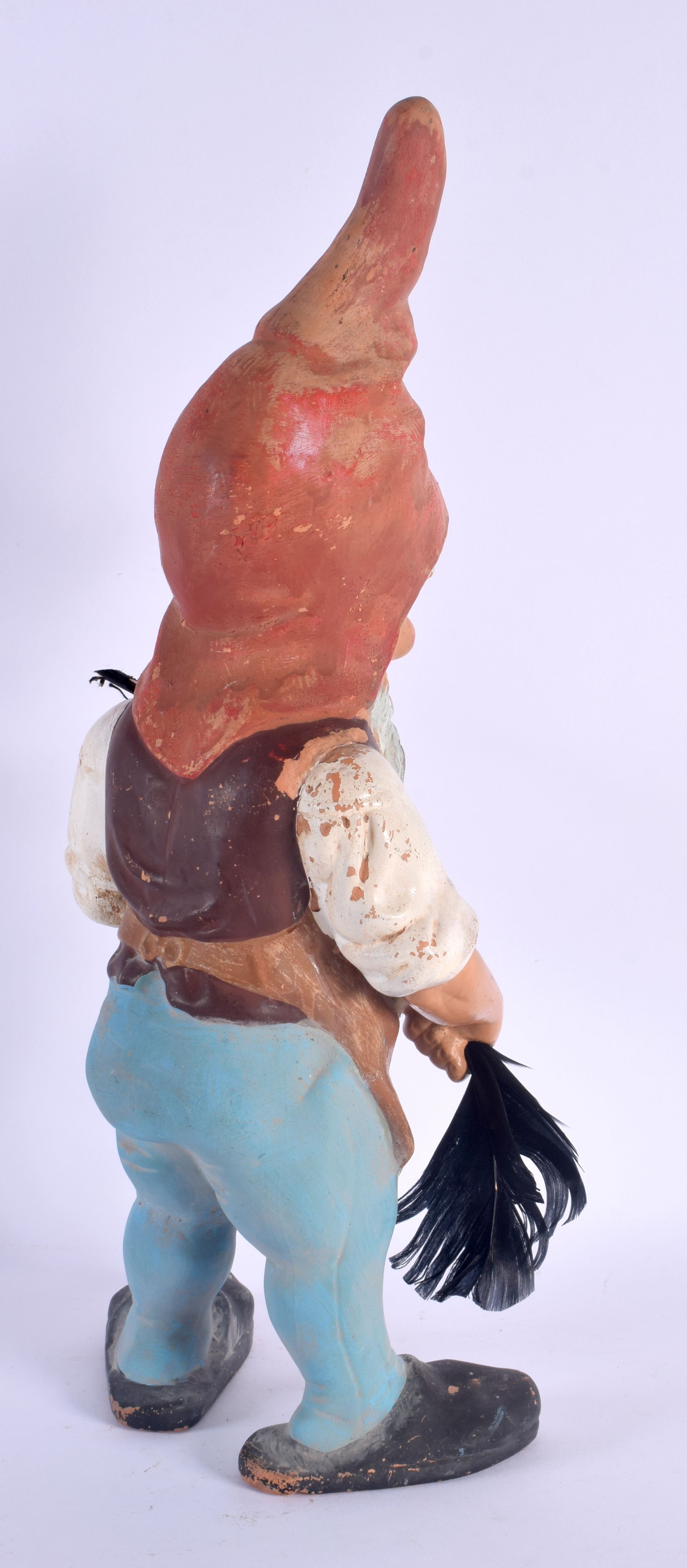 A VINTAGE AUSTRIAN COLD PAINTED TERRACOTTA GARDEN GNOME. 42 cm high. - Bild 2 aus 3