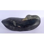 A VINTAGE FOLK ART WOOD SLEEPING DUCK DECOY. 30 cm x 16 cm.