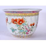A CHINESE REPUBLICAN PERIOD FAMILLE ROSE PORCELAIN JARDINIERE painted with birds. 22 cm x 17 cm.
