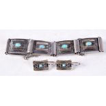 A VINTAGE SILVER AND OPAL BRACELET with matching earrings. 40.5 grams. Bracelet 5.5 cm internal widt