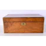 A large antique brass bound mahogany writing slope with a central engraved plaque 18 x 45 x 26cm.