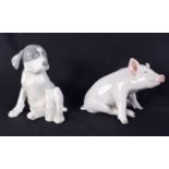 A Royal Copenhagen Puppy together with a Pig largest 21 cm (2).